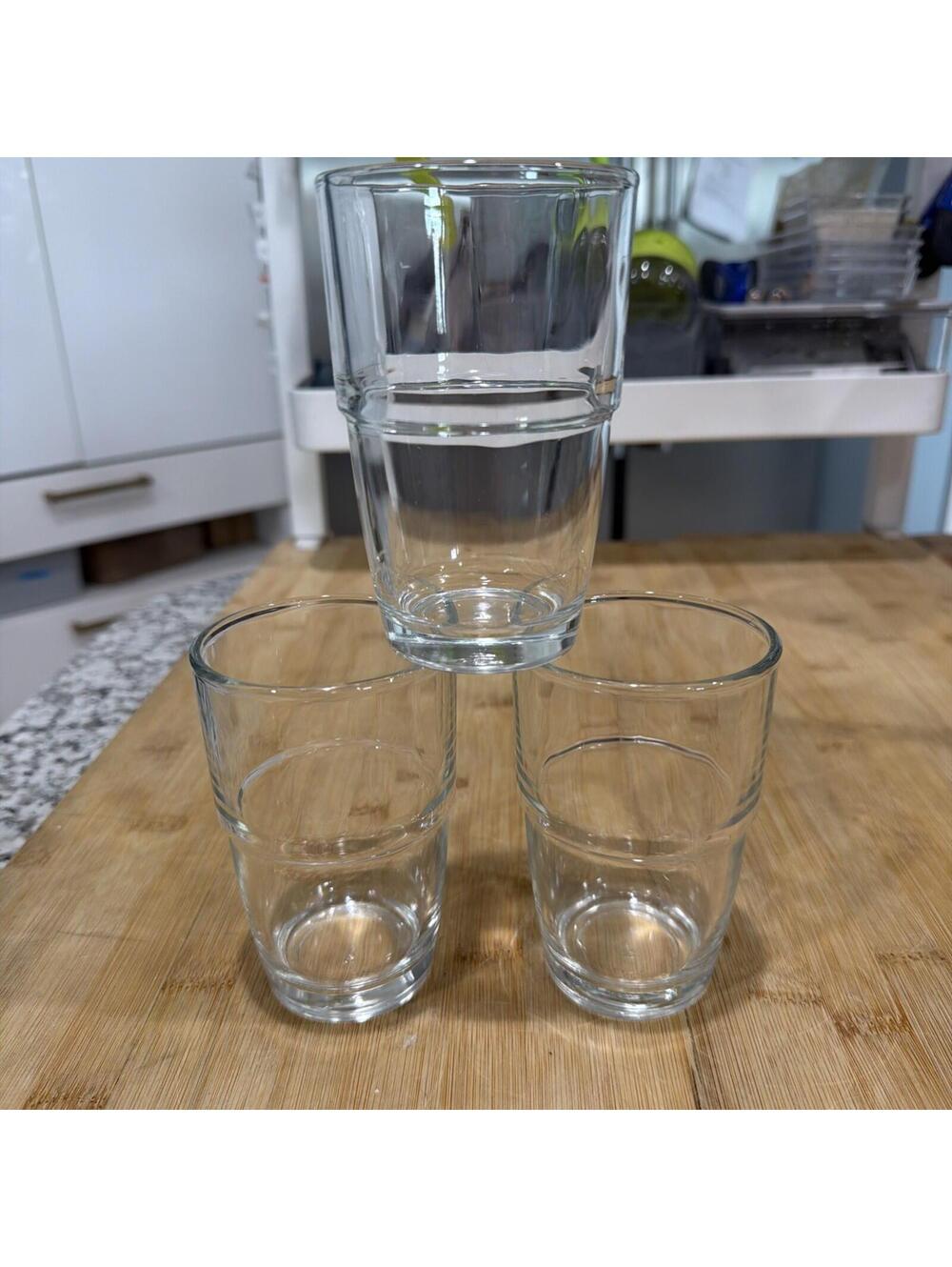 VTG Libbey Duratuff Clear Ribbed Stacking Juice Tumblers Set of 3 Numbered 4.5”